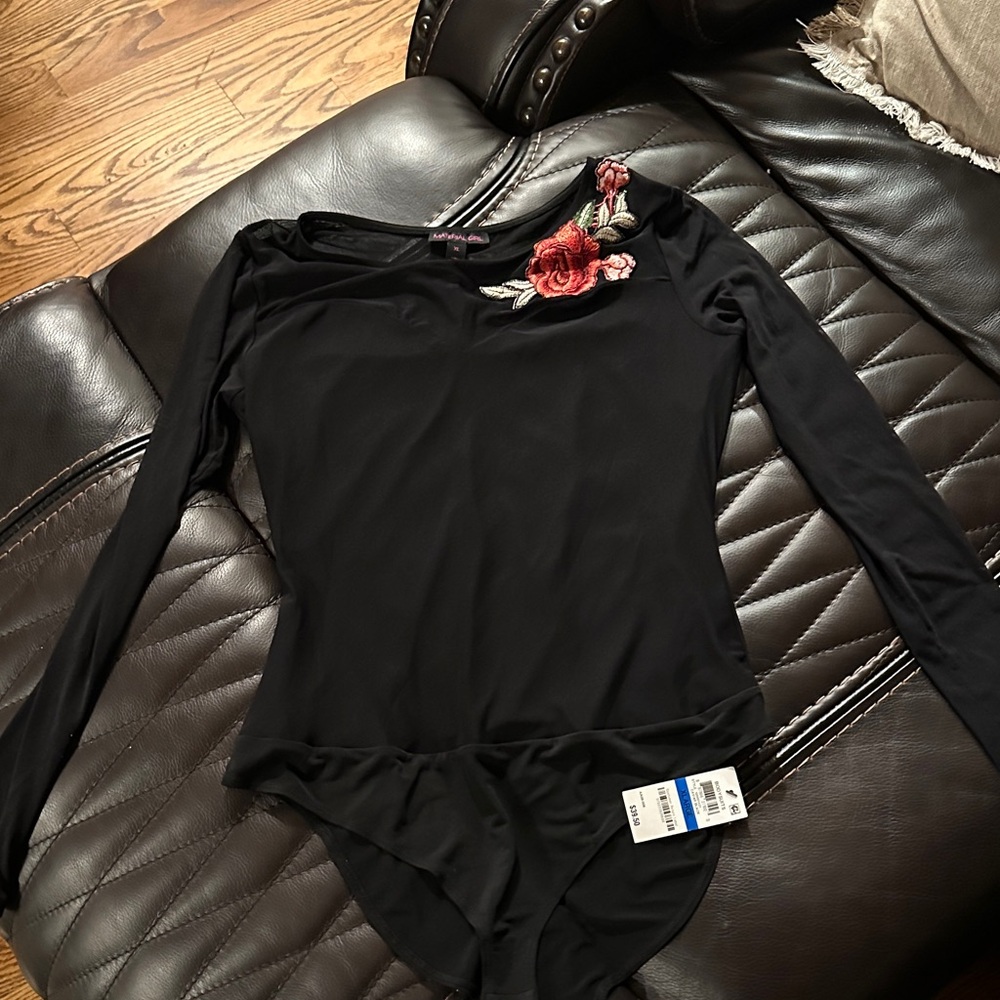 Elegant Black Floral Embroidered Bodysuit